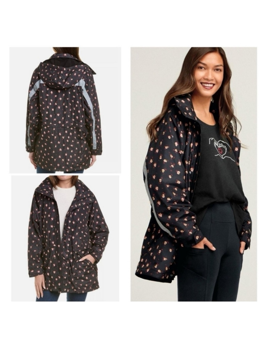 CAbi Style# 4115 Rainey Day  Black Floral-Print Hooded Jacket Size Medium NWT!